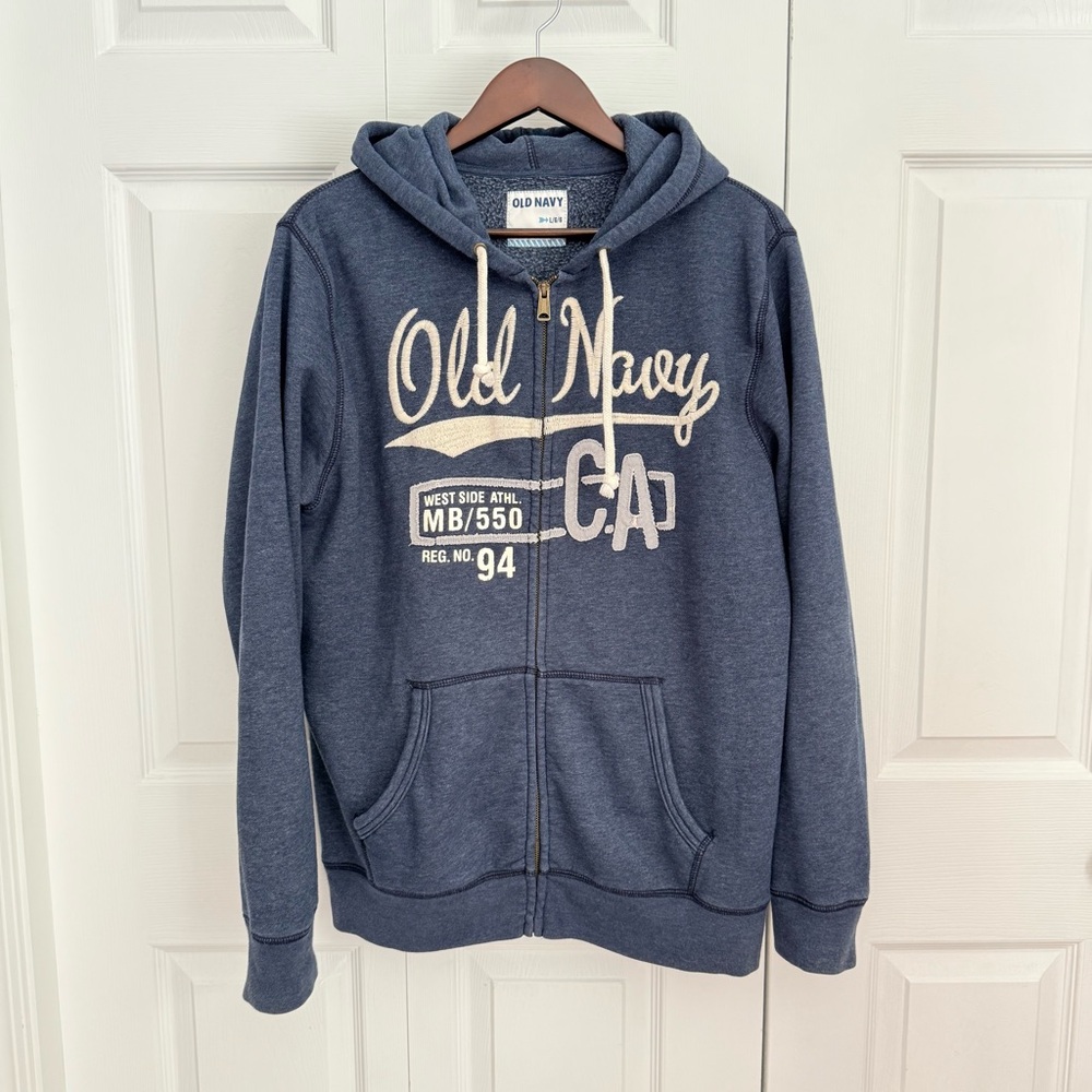 Old Navy Men’s Dark‎ Heathered Blue California Graphic Full Zip Hoodie large